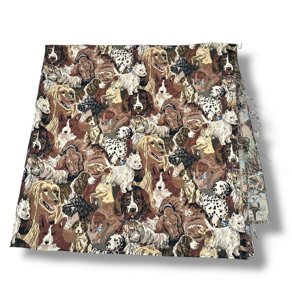 Vintage Dog Woven Tapestry Jacquard Upholstery Fabric Approximately 57” x 57”